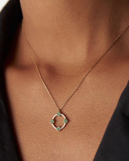 14K Gold Diamond or Emerald Clover necklace