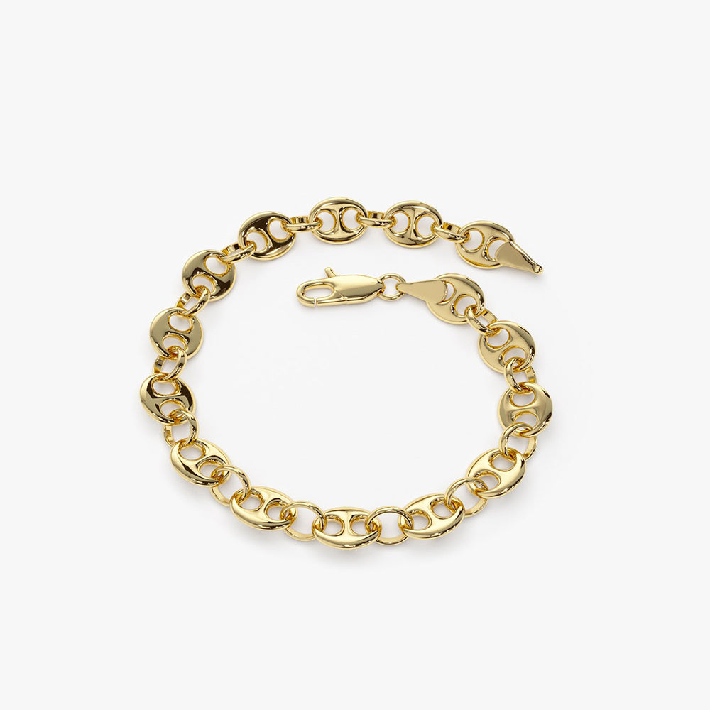 14k Gold Thick Puffed Mariner Bracelet