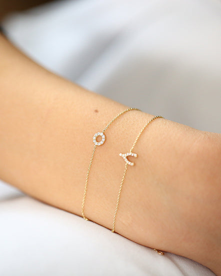 Delicate Pave Diamond Initial Letter Bracelet - 14K Solid White or Yel –  Abrau Jewelry