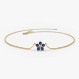 14k Sapphire and Diamond Flower Charm Bracelet