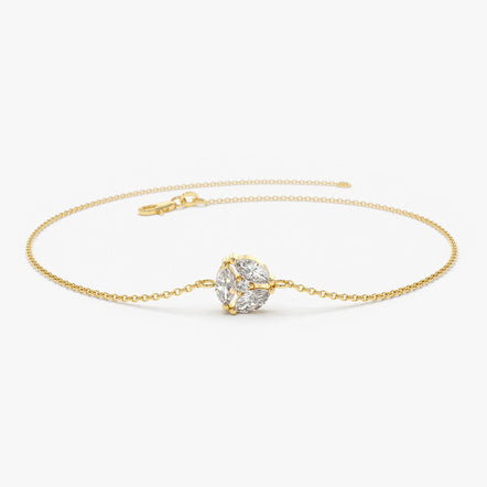 14K Gold Multi Diamond Cluster Bracelet