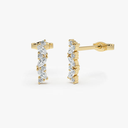 14K Mini Marquise Diamond Studs 14K Rose Gold