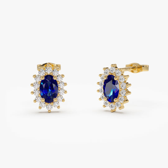 Blue Sapphire and Diamond Studs, 14k Rose Gold Earrings – Point No Point  Studio