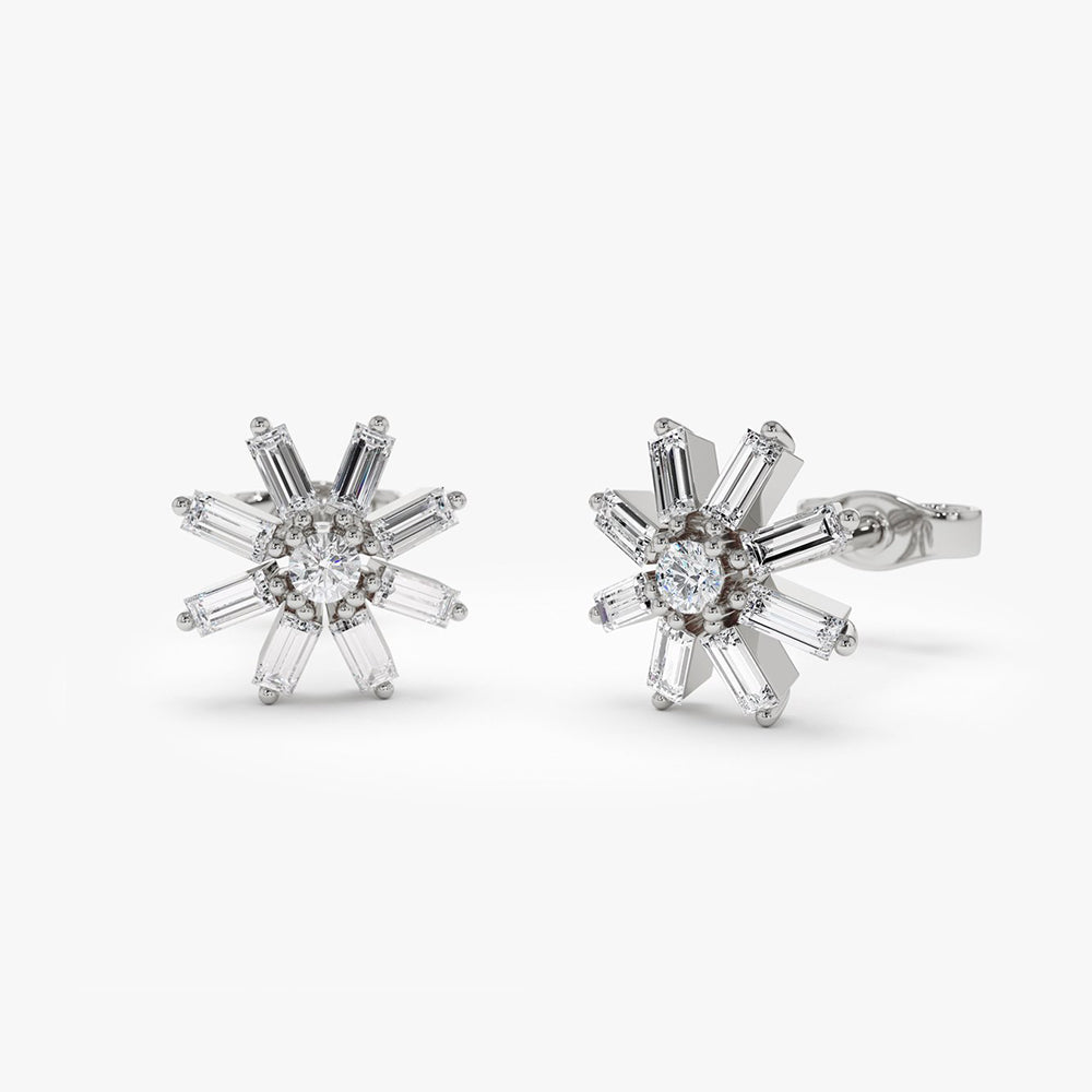 14k Floral Design Baguette Diamond Stud Earrings – FERKOS FJ