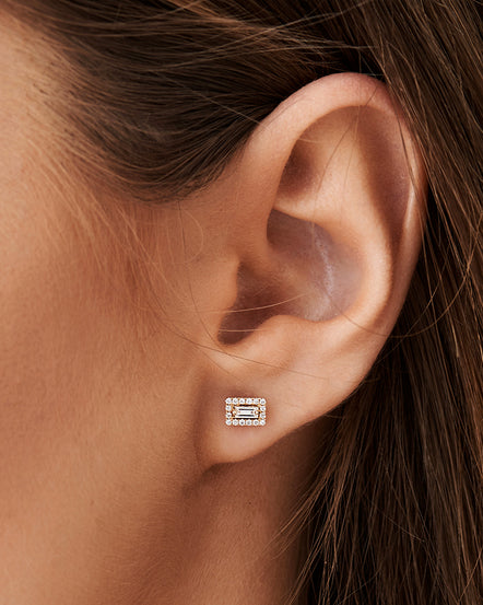 14K Baguette Diamond Mixed Shape Stud Earrings