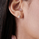 14k Mini Flower Baguette Diamond Earrings