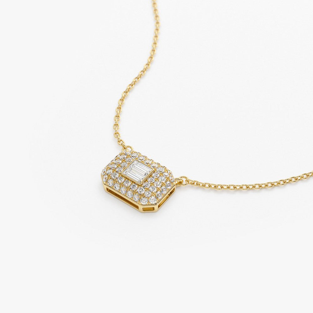 14k Baguette Diamond with Pave Diamond Necklace