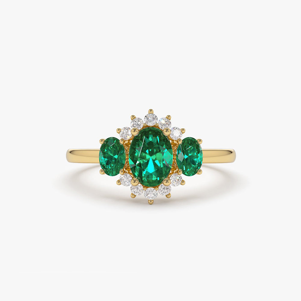 14k Three Stone Emerald Cluster Ring – FERKOS FJ