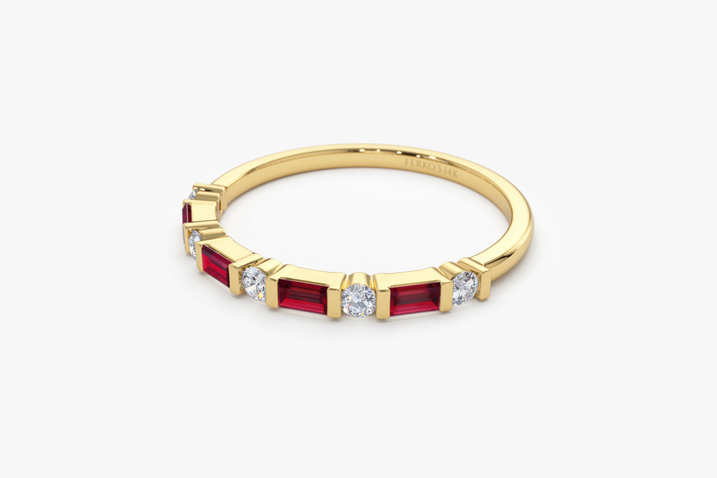 14k Ruby Baguette and Diamond Stackable Wedding Ring – FERKOS FJ