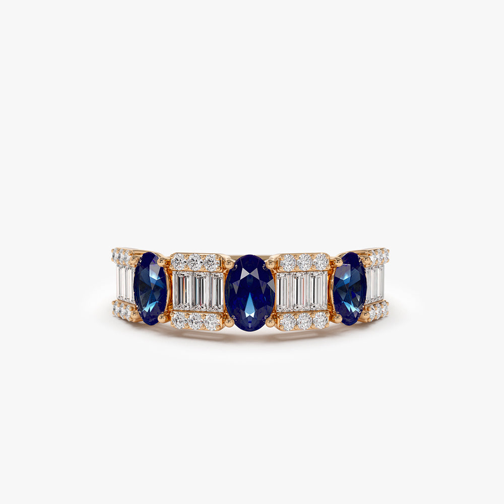 14K Baguette & Round Diamond with Genuine Sapphire Ring – FERKOS FJ