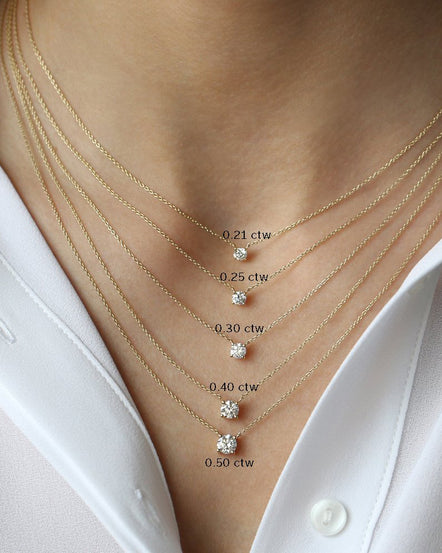 Princess Diamond Solitaire Necklace on Thin Chain Rose Gold | Style 1024-R  | PIERRE Jewellery - order now in UAE