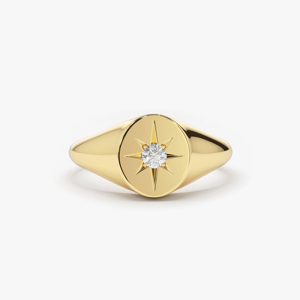 14K Gold Starburst Diamond Signet Ring – FERKOS FJ