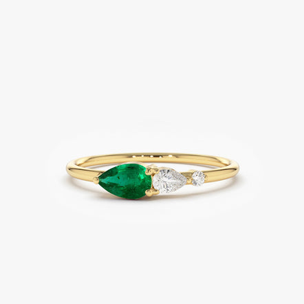 14k Slanted Pear Shape Emerald Ring with Pave Diamonds – FERKOS FJ