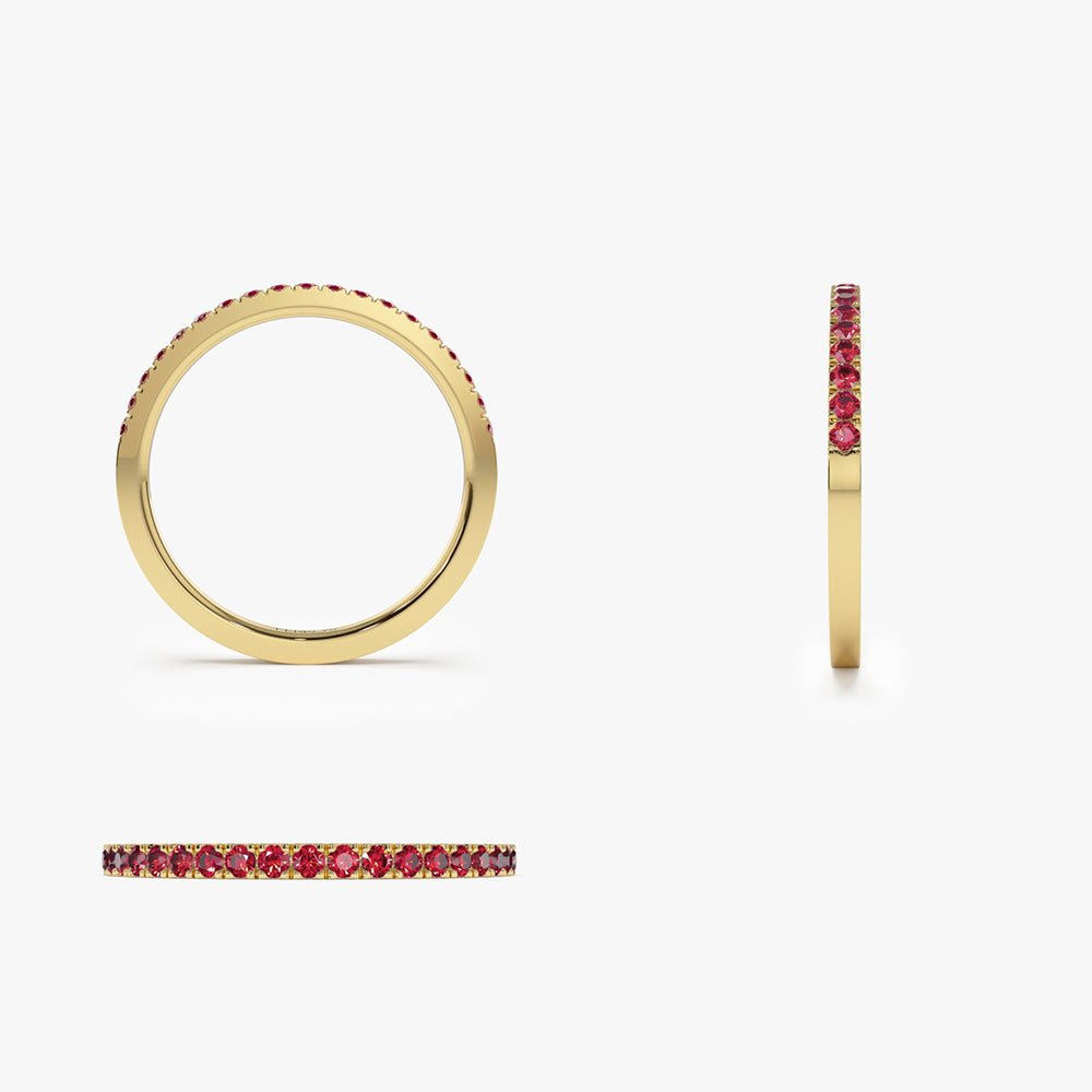 14k Gold Half Eternity Pave Ruby Ring