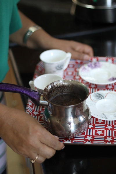 arabic coffee on tray - domari society of gypsies in jerusalem | Handmade Palestine 