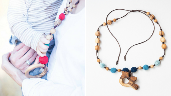 Mama and Baby using Little Olea's Teething Necklace