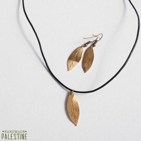 Olive Leaf Earrings in Brass | Handmade Palestine