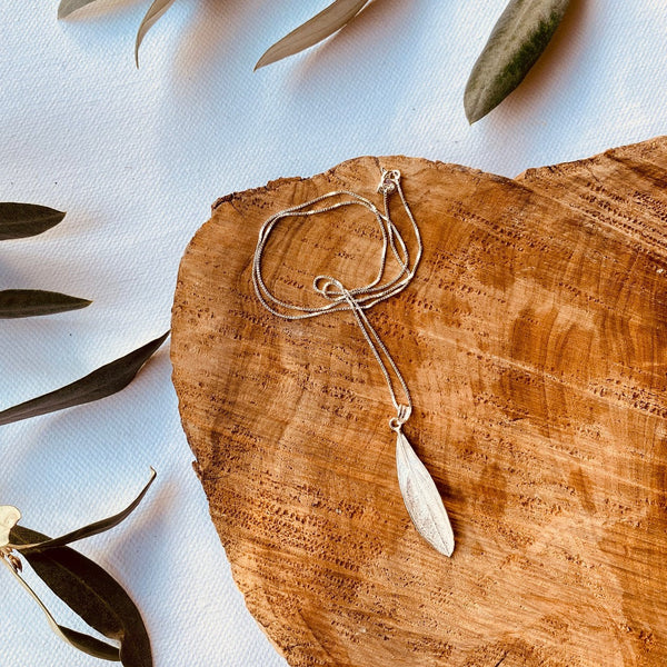 Sterling Silver Necklace in Y Shape 3-Olive Leaf | Handmade Palestine