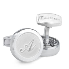 Monogram Etched Silver Cufflinks with Clip-On Button Covers