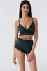 Else Botanist silk ruffled bralette/cropped camisole shown with matching shorts, in dark teal floral print, front view on model