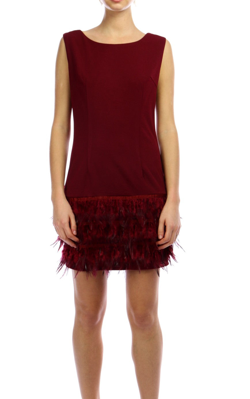 burgundy feather dress