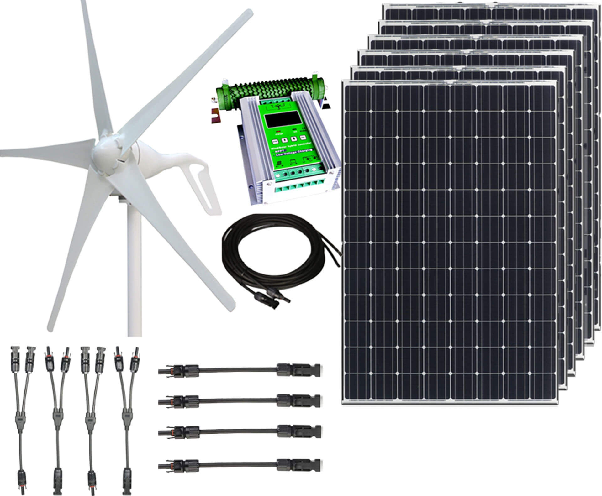 1000w 24v Wind Solar Hybrid Power Off Grid Kit 400w Wind Turbine 6x100w Solar Panels