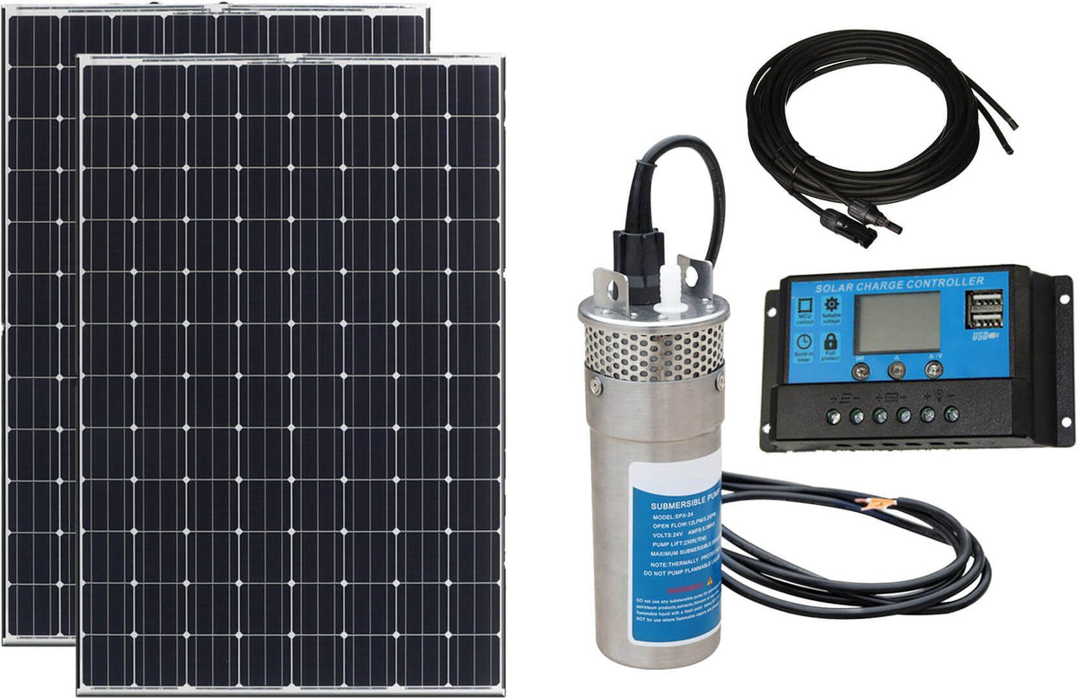 200W 24V Submersible Solar Power Water Pump Kit - 3.2GPM w/ 230ft Lift