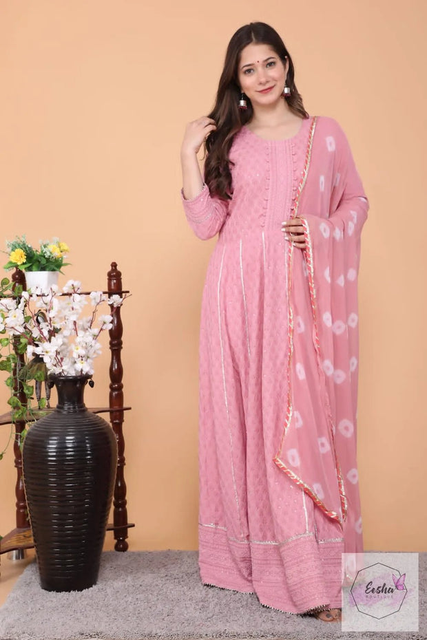 Pink Women Designers Anarkali Kurta Palazzo Dupatta Set Cotton Lurex Salwar  Suit | eBay