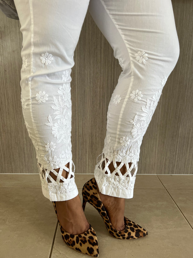 White Lace Comfortable Cotton Stretchable Trouser