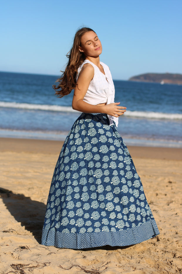 Natural Block print cotton skirt , Adjustable cotton skirt, Boho natural  clothing, Long skirt, Cotton maxi skirt, Boho Skirt, Bohemian print -   Portugal