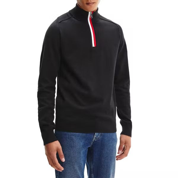 Tommy Hilfiger - Global Stripe Half Zip Neck Jumper - Black