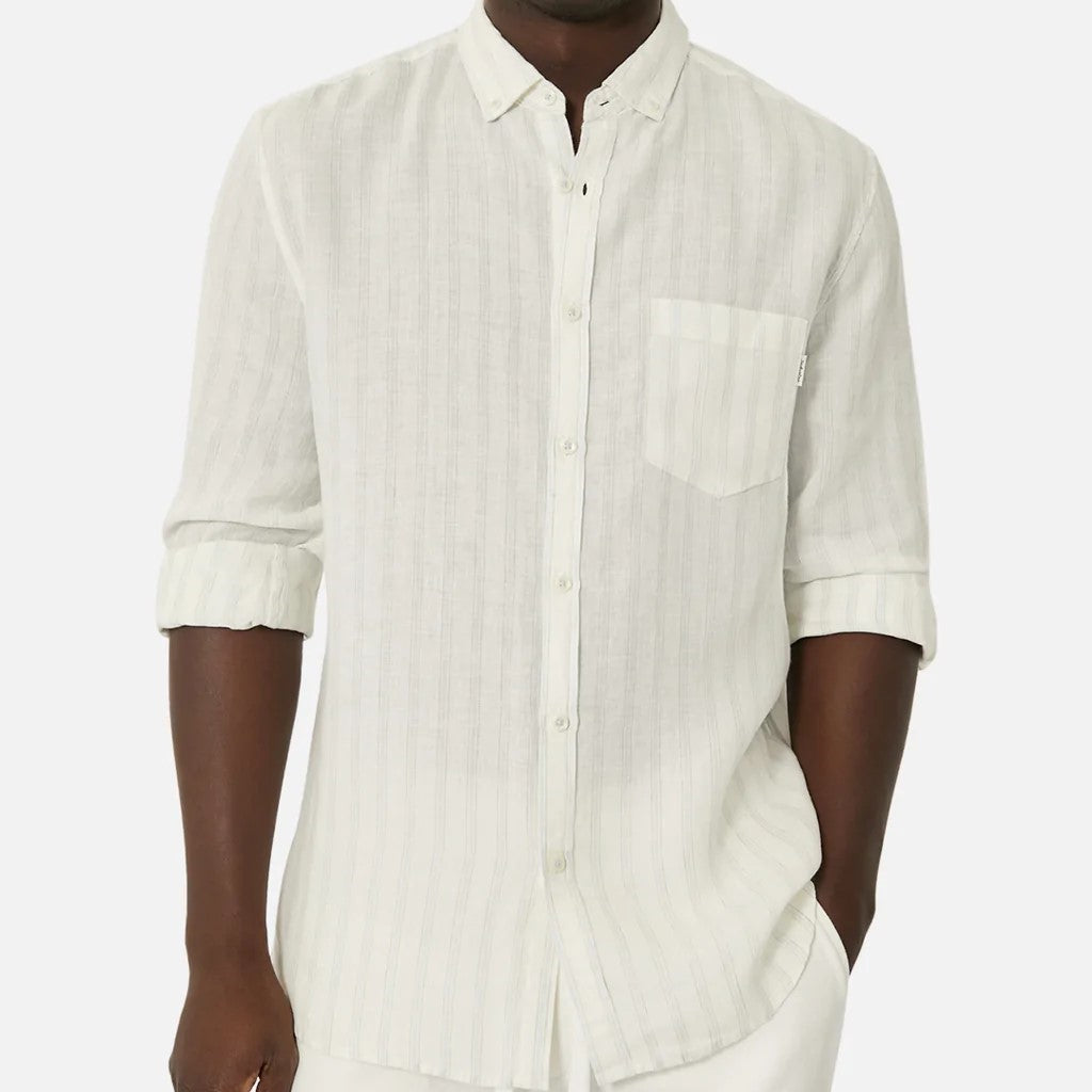 The Bilbao Linen Shirt - Stripe - Cream & Light Blue