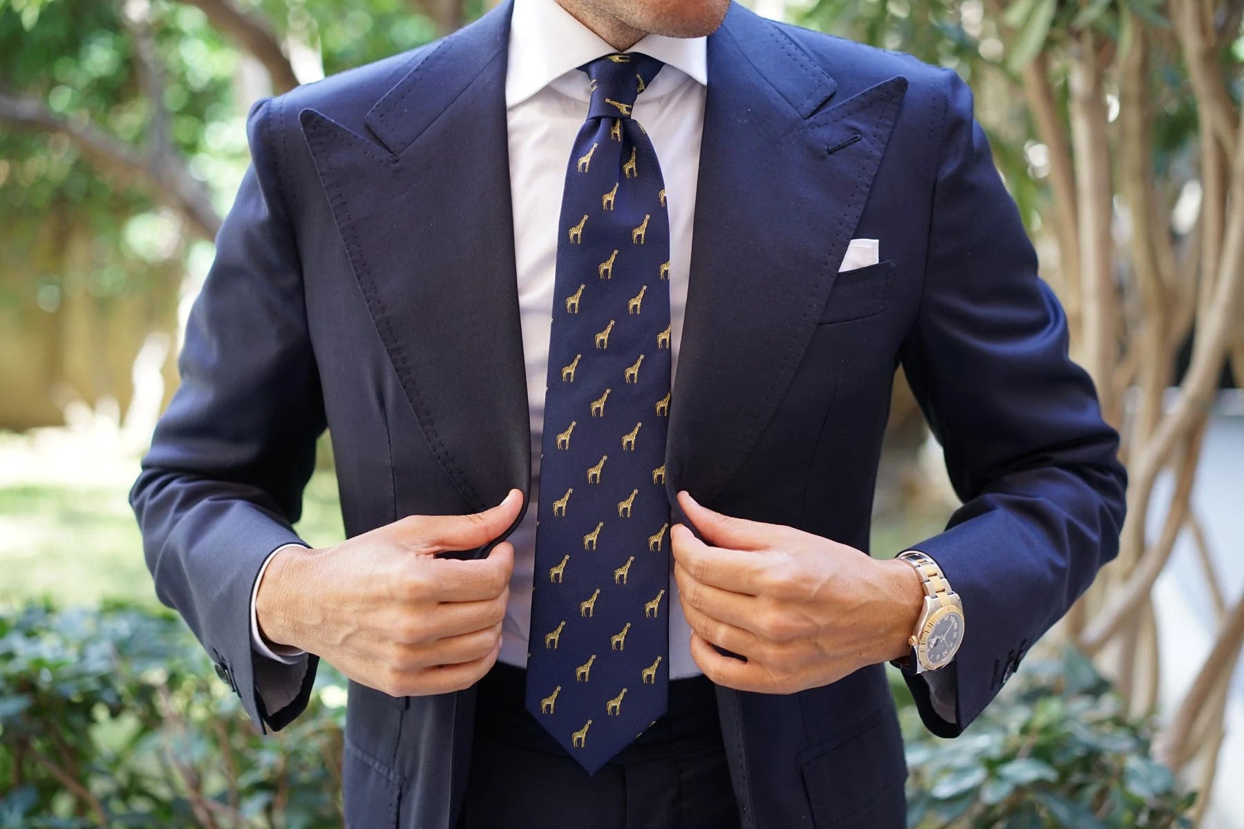 Giraffe Tie - Navy with Gold