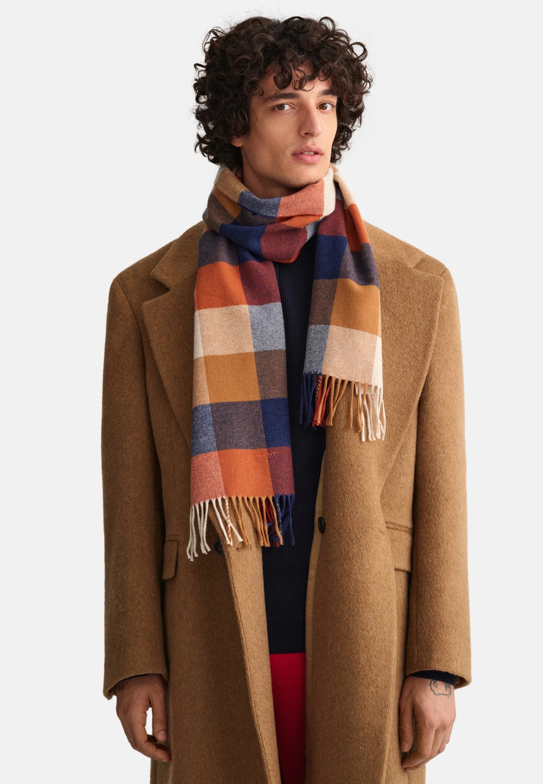 Multi Check Wool Scarf - Golden Orange