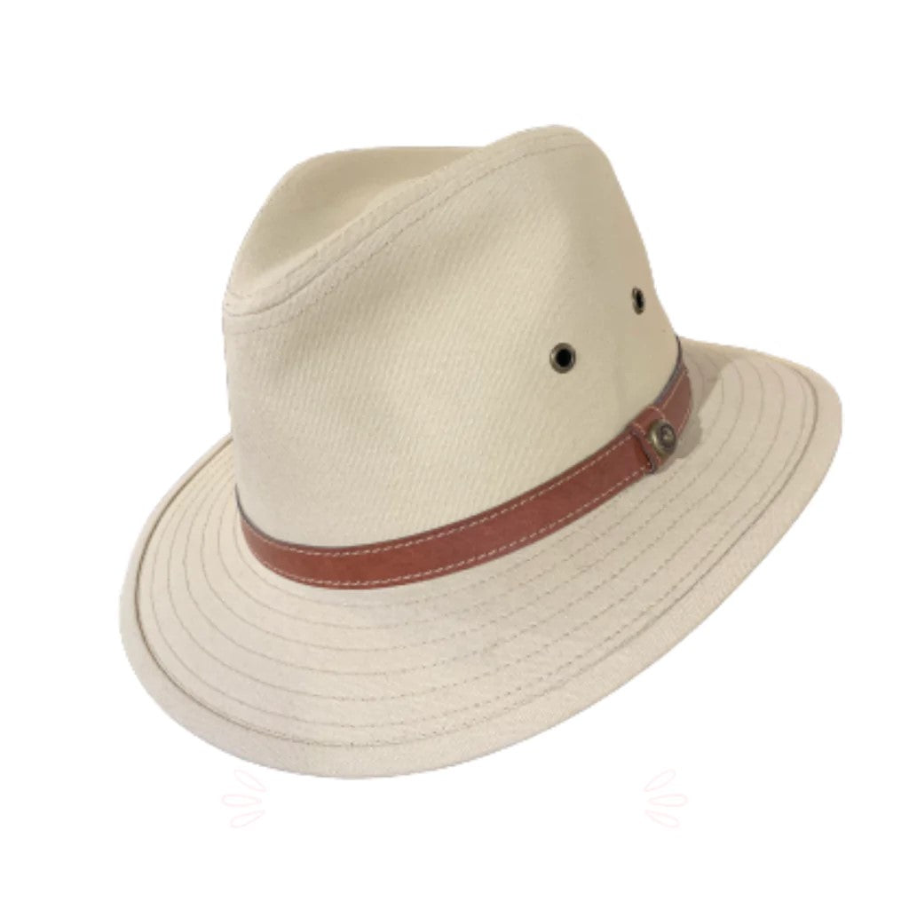 Canvas Fedora Hat - Natural | Navy