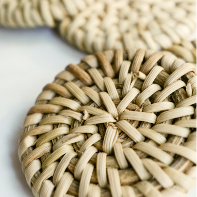 conscious jewelry made of natural straw, rattan, and wicker