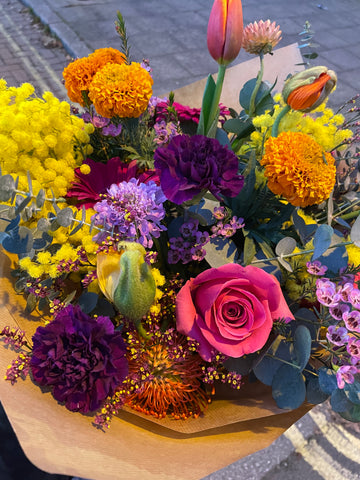 colourful handtied bouquet from flower shop in clapham