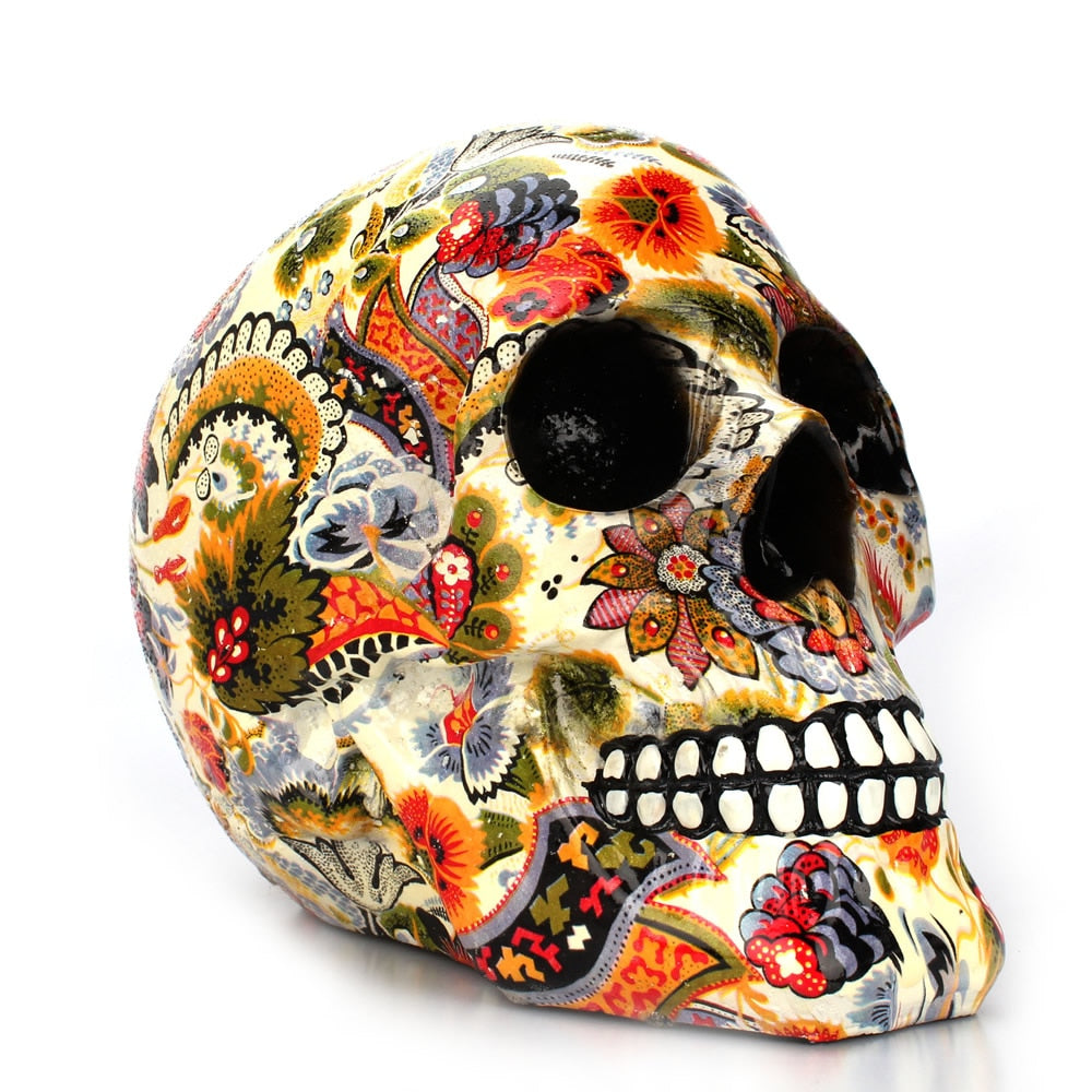 New Creative Skull Resin Statues Color Flower Desk Decor Halloween
