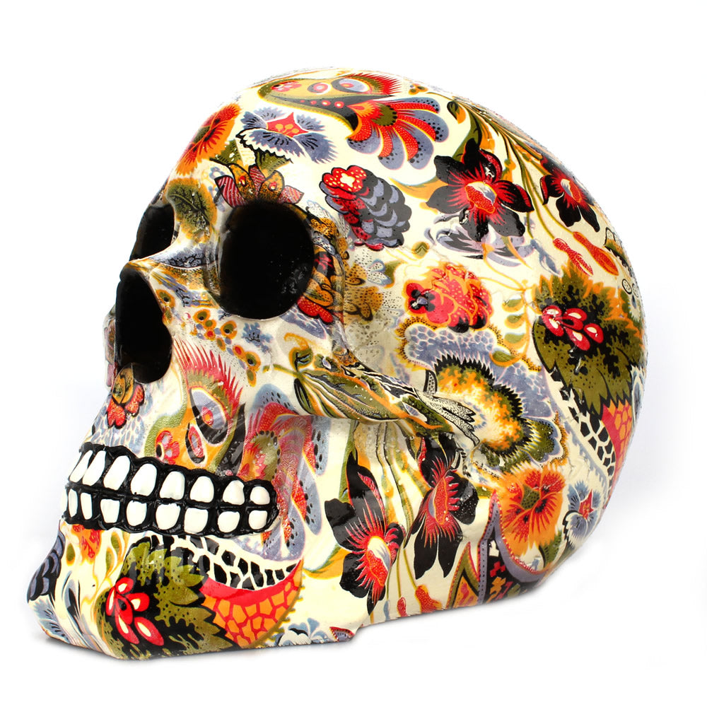 New Creative Skull Resin Statues Color Flower Desk Decor Halloween