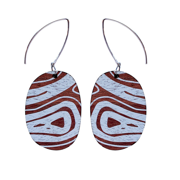 Small drop Earrings with thick Topographic Map pattern
