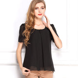2015 New Korean Style Solid Chiffon Women Blouse Summer Free Shipping O-Neck Drop Shipping Blouse 6 Sizes 10 Colors