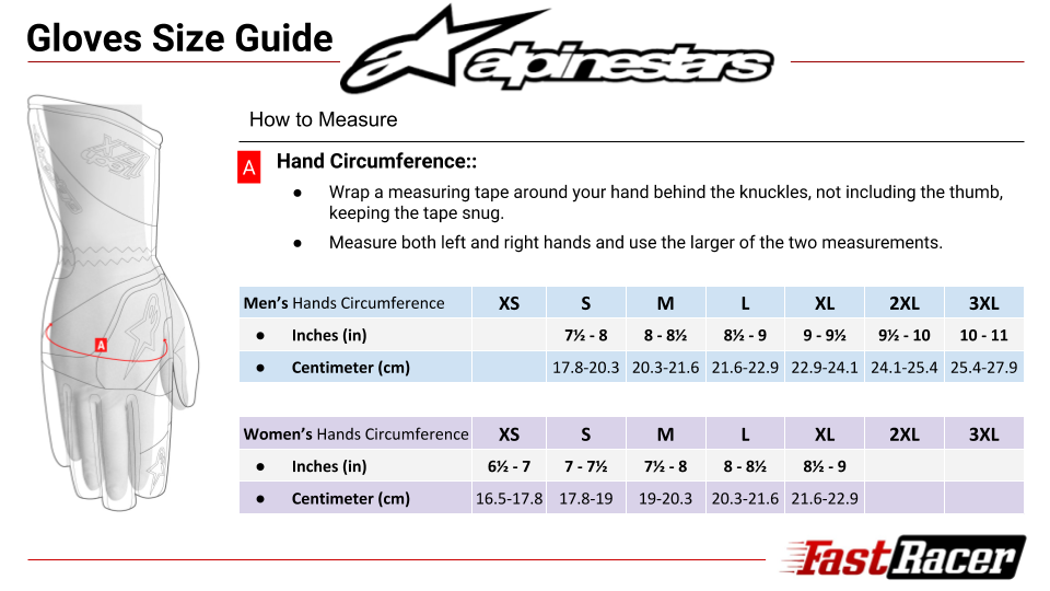 Alpinestars Gloves Size Chart