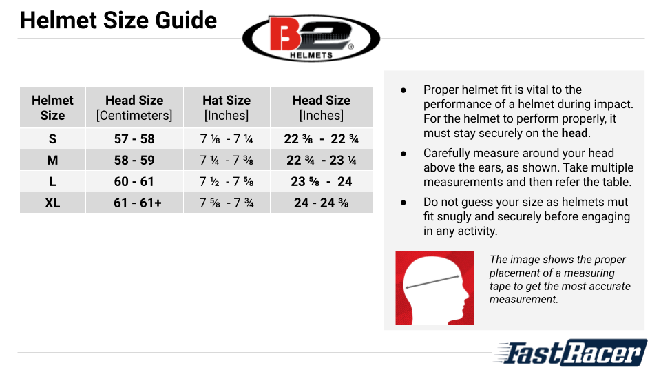 B2 Helmets - B2 APEX - Size Chart - Fast Racer