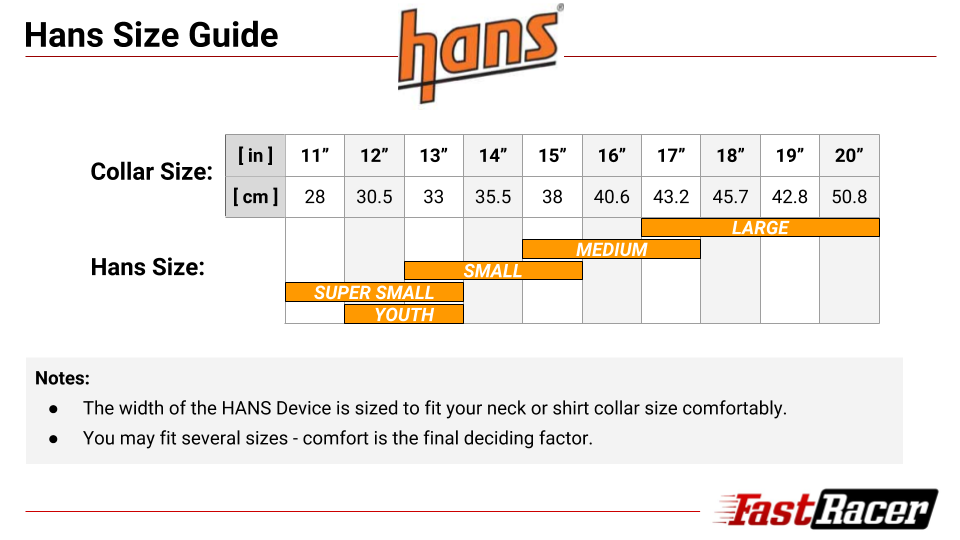 Hans Sizing Chart