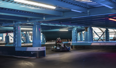 An indoor karting race track