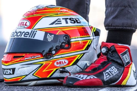 a race helmet on the floor