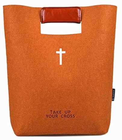 Brown tote with Christian symbols