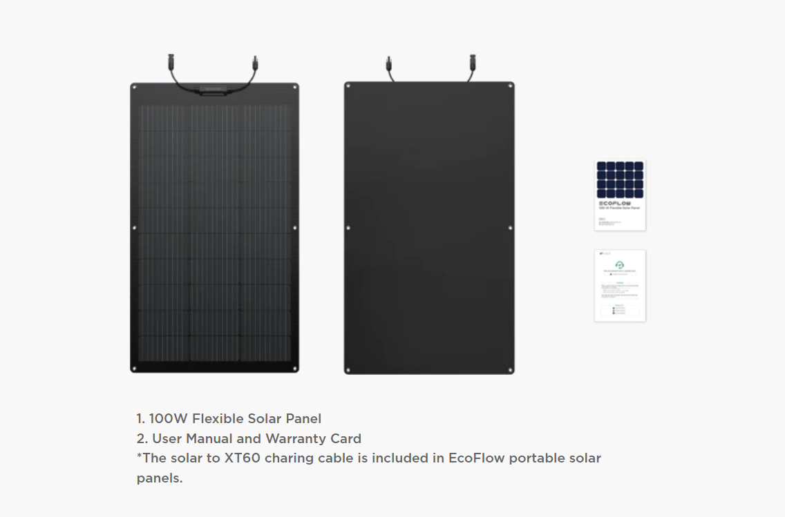 EcoFlow 100W Flexible Solar Panel inclusions