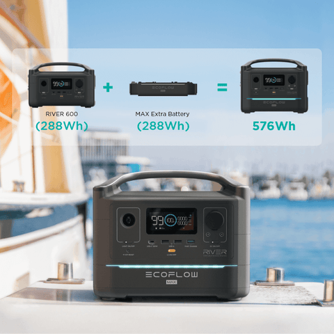 Ecoflow - RIVER 600 (288WH) + Max Extra Battery (288Wh) = 576Wh