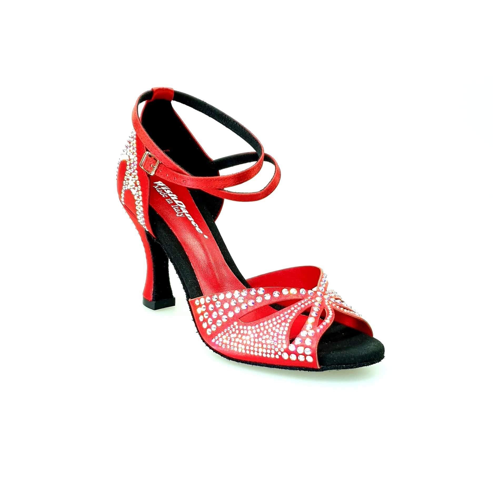 Deluxe (L2) - Red Silk Satin Dance Shoe with Swarovski and Spool Heel ...